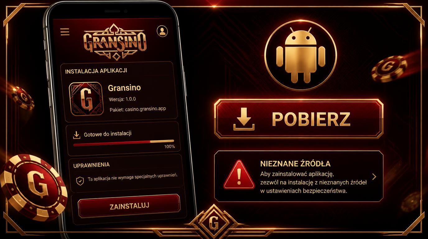 Interfejs Gransino z procesem instalacji APK Android